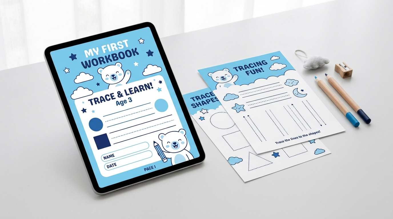 Mockup do Kit de Caligrafia Infantil Digital PDF